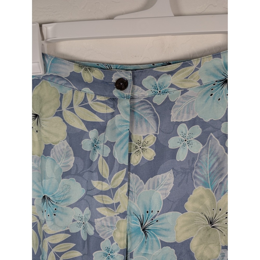 Tommy Bahama Pants Womens 6 Blue Green Floral 100% Silk Hawaiian Tropical Lounge - Picture 3 of 9